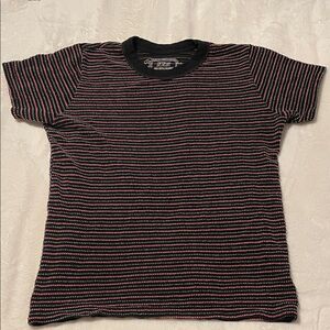 Big Bud Press striped tshirt size XXS pink green black striped tee BBP